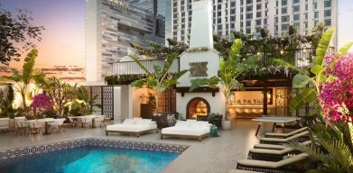 Stunning outdoor pool at Hotel Figueroa.