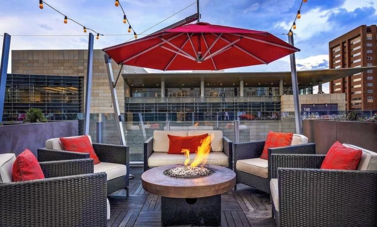 Outdoor lounge and fire pit at The Art Hotel Denver.