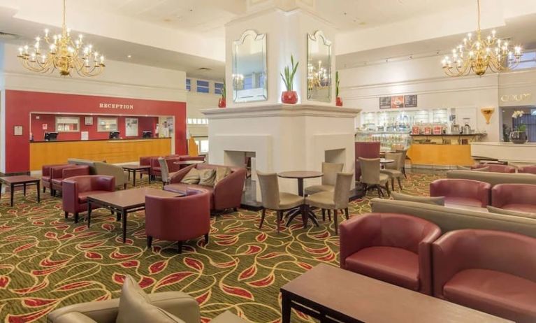 Lounge and coworking space at Hilton Leicester.