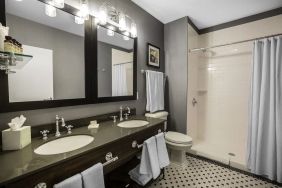 Guest bathroom with shower at EnVision Hotel St. Paul South.