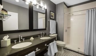 Guest bathroom with shower at EnVision Hotel St. Paul South.