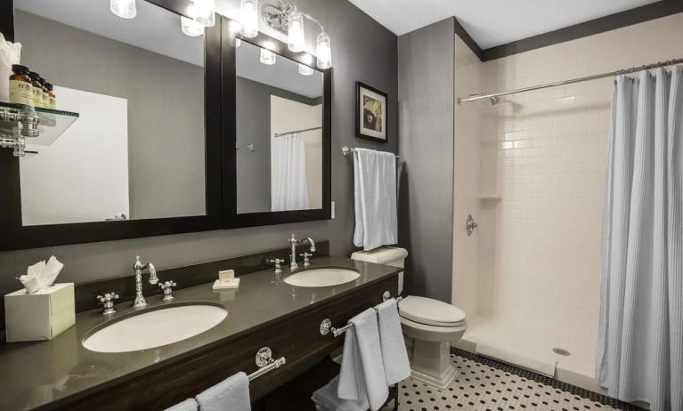 Guest bathroom with shower at EnVision Hotel St. Paul South.