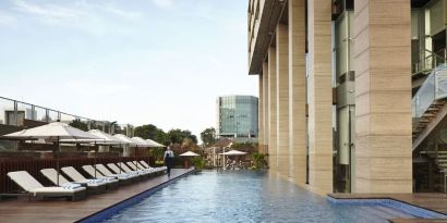 Stunning outdoor pool at Fraser Residence Menteng Jakarta.