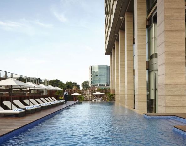 Stunning outdoor pool at Fraser Residence Menteng Jakarta.