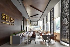 Dining and coworking area at Fraser Residence Menteng Jakarta.