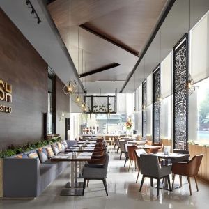 Dining and coworking area at Fraser Residence Menteng Jakarta.