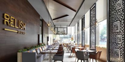 Dining and coworking area at Fraser Residence Menteng Jakarta.