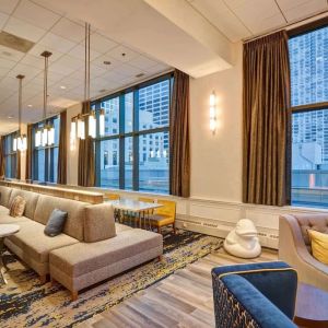 Lounge and coworking space at Homewood Suites By Hilton Chicago-Downtown.