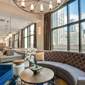 Lounge and lobby at Homewood Suites By Hilton Chicago-Downtown.