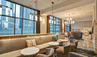 Dining and coworking space at Homewood Suites By Hilton Chicago-Downtown.