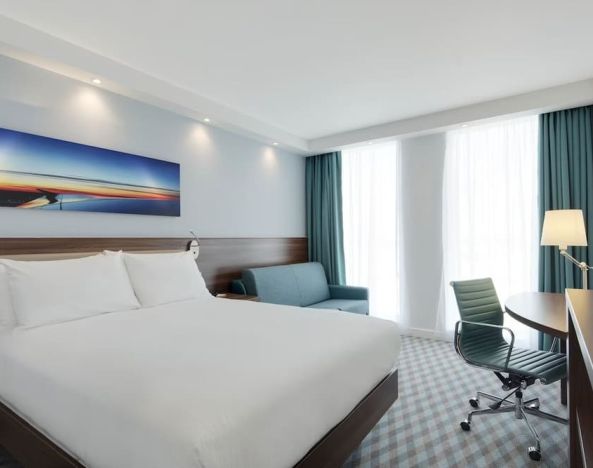 Day use room with work station at Hampton By Hilton London Stansted Airport.
