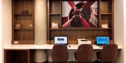 Business center with PC, internet, and printer at Hampton By Hilton London Stansted Airport.