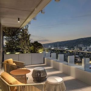 Outdoor terrace at Hilton Garden Inn Tbilisi Riverview.