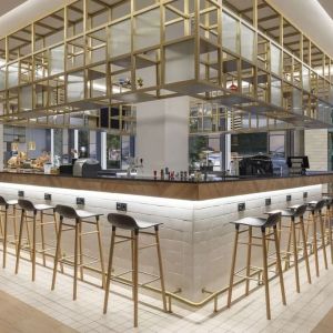 Bar and coworking space at Hilton Garden Inn Tbilisi Riverview.