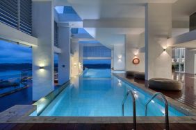 Stunning indoor pool at Fraser Place Puteri Harbour.