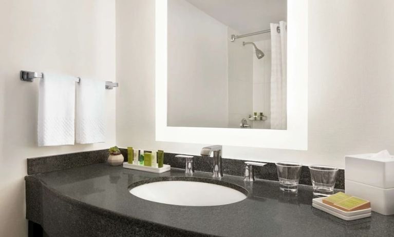 Guest bathroom with shower at Hilton Scottsdale Resort & Villas.