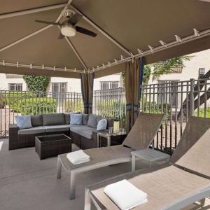 Cabanas and pool chairs at Hilton Scottsdale Resort & Villas.