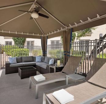 Cabanas and pool chairs at Hilton Scottsdale Resort & Villas.