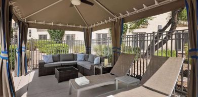 Cabanas and pool chairs at Hilton Scottsdale Resort & Villas.