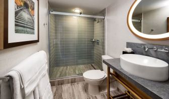 Guest bathroom with shower at Hotel Dena, Pasadena Los Angeles.