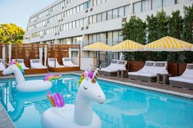 Fun in the sun in this stunning outdoor pool at Hotel Dena, Pasadena Los Angeles.