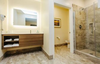 Guest bathroom with shower at Palace Inn Blue CityCentre.