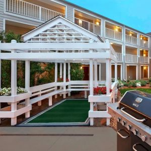 Garden and terrace area at Residence Inn Boston Tewksbury.
