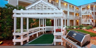 Garden and terrace area at Residence Inn Boston Tewksbury.
