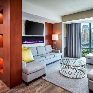 Lounge and coworking space at Novotel Toronto North York.