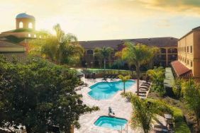 Beautiful aerial view of the hotel pool at the DoubleTree by Hilton Sonoma Wine Country.