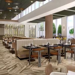 Bar and lounge area at Hilton BNA Nashville Airport Terminal.