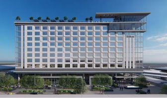 Hotel exterior at Hilton BNA Nashville Airport Terminal.