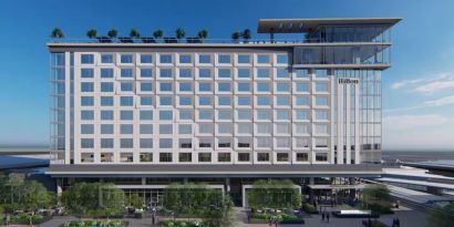 Hotel exterior at Hilton BNA Nashville Airport Terminal.