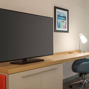 Delux king room with TV and work desk at Hilton Garden Inn Nashville West End Avenue.