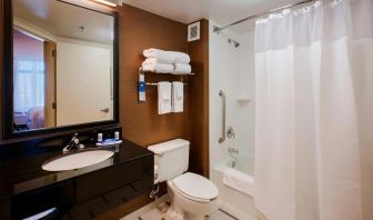 Guest bathroom with shower and bath at Fairfield Inn East Rutherford Meadowlands.