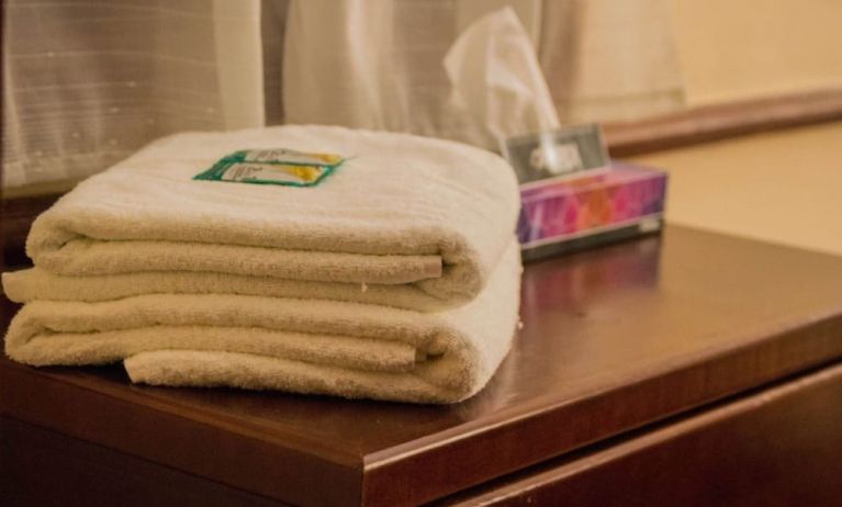 Towels provided at Casa María Hostal.