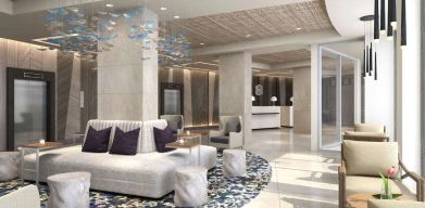 Lobby and lounge at Sonesta Fort Lauderdale Beach.