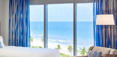 Hotel room with ocean view at Sonesta Fort Lauderdale Beach.