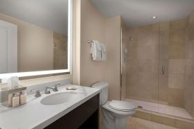 Guest bathroom with shower at The Chase Park Plaza Royal Sonesta St. Louis.