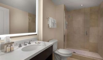 Guest bathroom with shower at The Chase Park Plaza Royal Sonesta St. Louis.