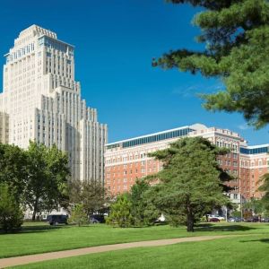 Hotel exterior with garden at The Chase Park Plaza Royal Sonesta St. Louis.