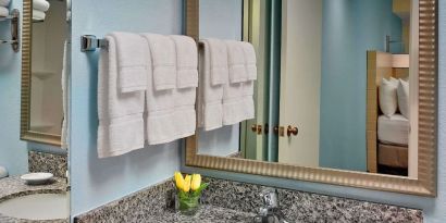 Guest bathroom at Sonesta ES Suites Cincinnati - Blue Ash.