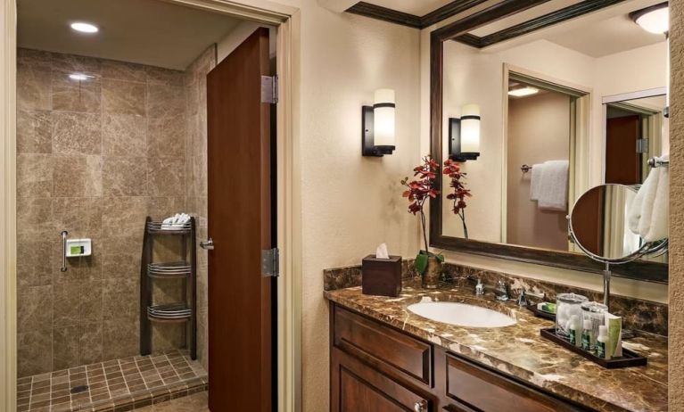 Guest bathroom with shower at Sonesta Suites Scottsdale Gainey Ranch.