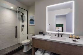 Guest bathroom with shower at Royal Sonesta Chicago Downtown. 