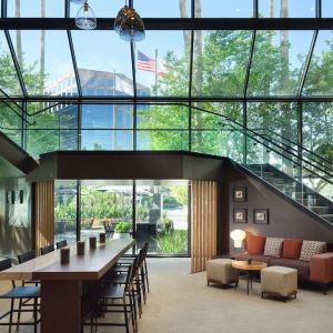 Lobby and coworking space at Sonesta Irvine.