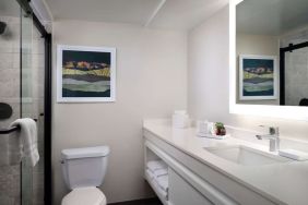 Guest bathroom with shower at Sonesta Irvine.