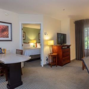 Spacious king room at Sonesta ES Suites Anaheim Resort Area.