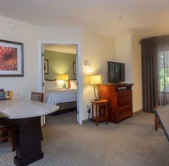 Spacious king room at Sonesta ES Suites Anaheim Resort Area.