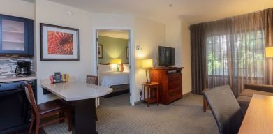 Spacious king room at Sonesta ES Suites Anaheim Resort Area.