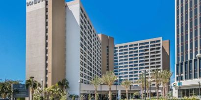 Hotel exterior and parking space at Sonesta Los Angeles Airport LAX.